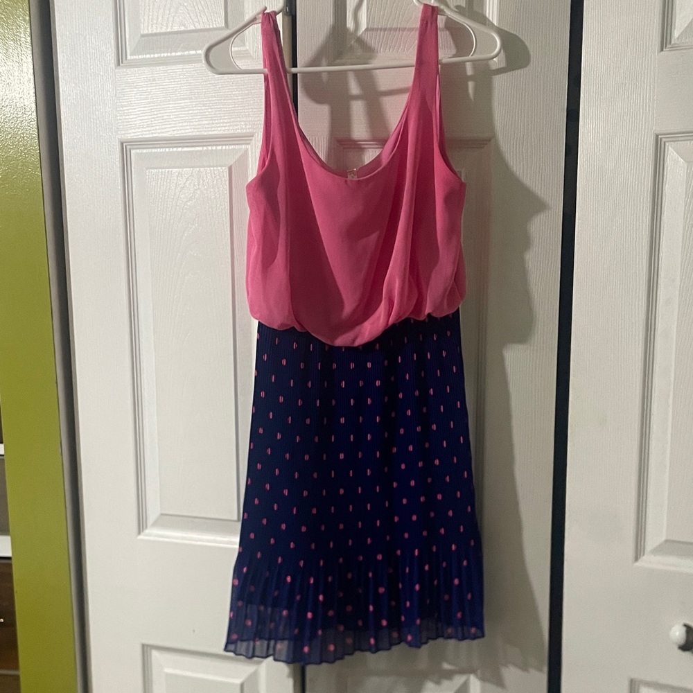 Pink & Navy Polka Dot Sleeveless Dress